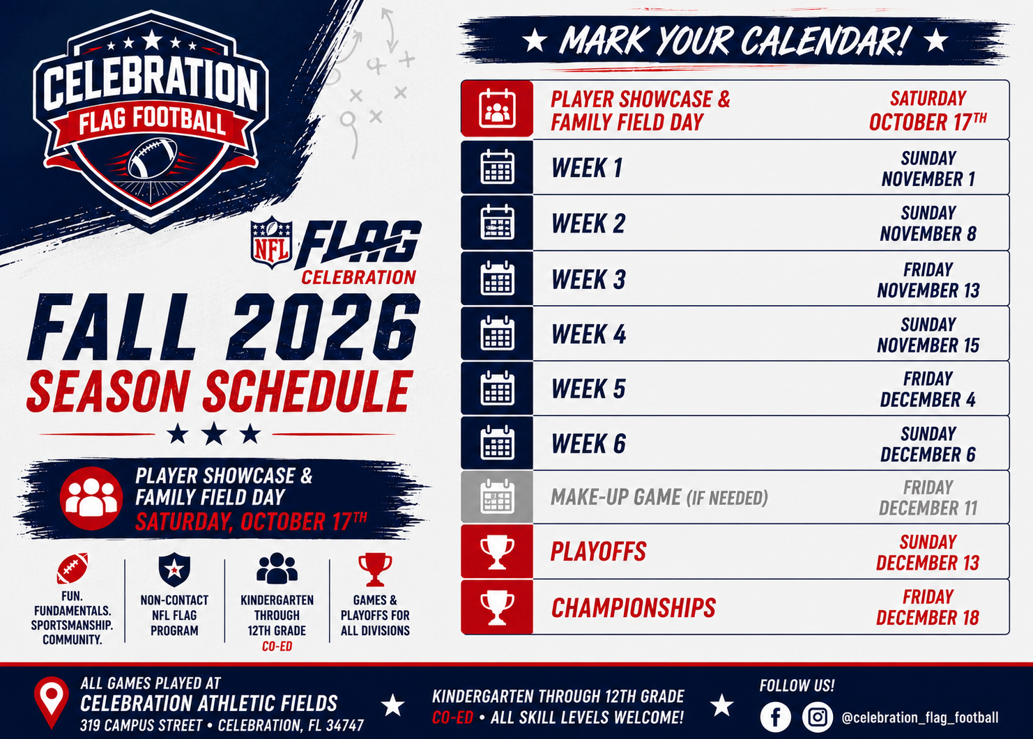 Fall 2026 season schedule